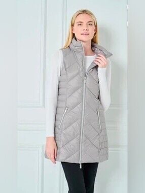 Anorak Chevron Quilted Long Vest Fossil Size SMALL